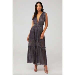 Sabina Musayev Helena Tiered Plisse Maxi Dress Multicolor Purple Womens Size XS